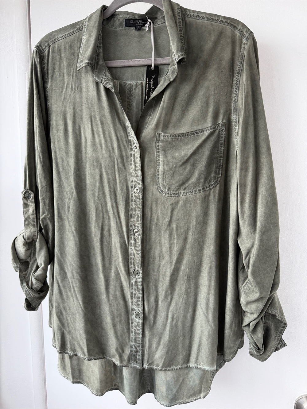 Velvet Heart Olive Green Washed Button-Up Shirt